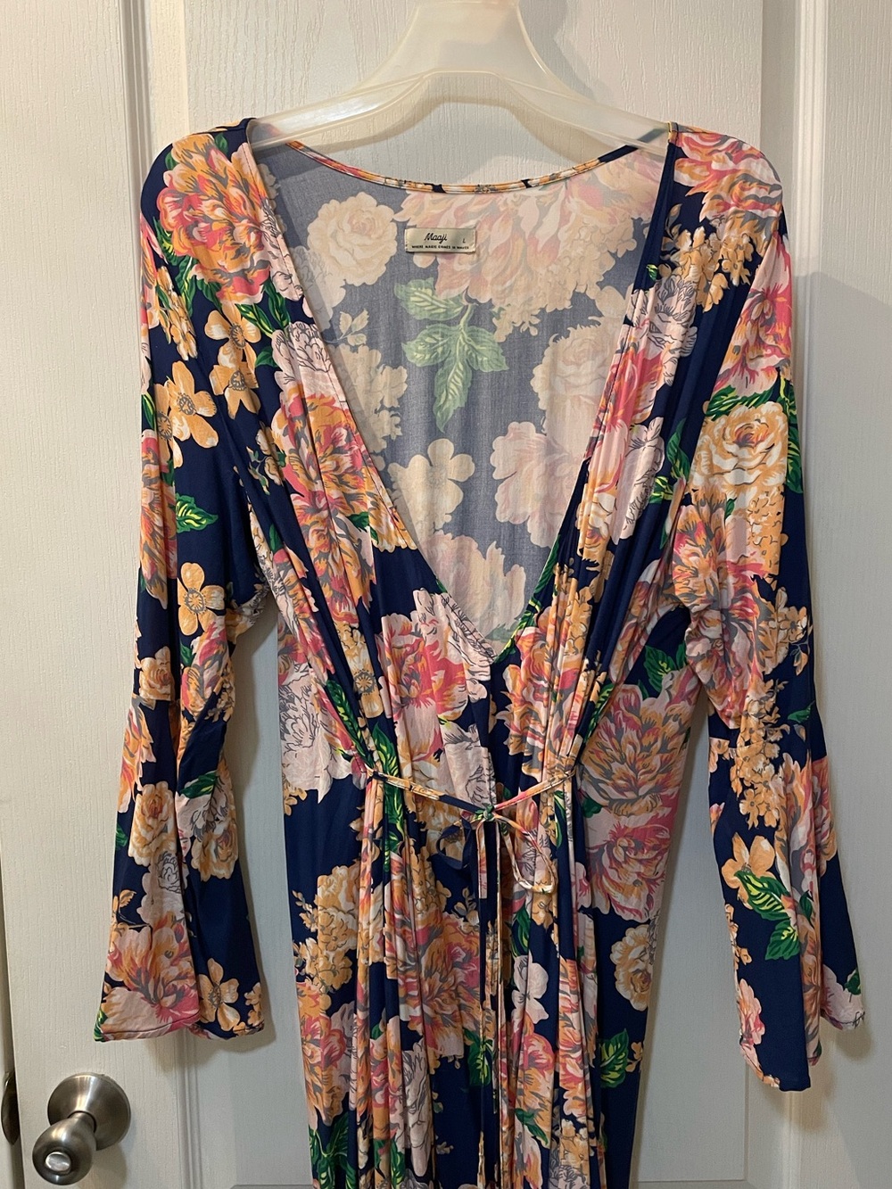 Maaji Navy Peony Lotus Maxi Kimono/ Beach Cover Up Dress Size L - Picture 4 of 9